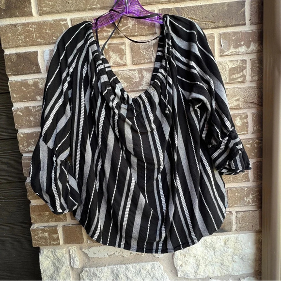 Lane Bryant Black White Stripes Off-The-Shoulders Blouse 18/20 - Picture 2 of 6